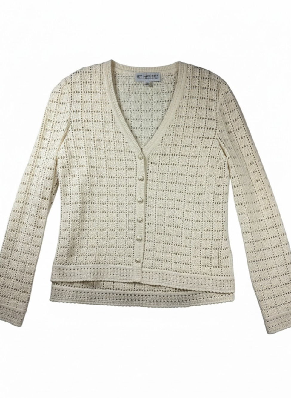 St John Collection Cardigan Womens 6 S Bright White Wool Crochet Knit NWT